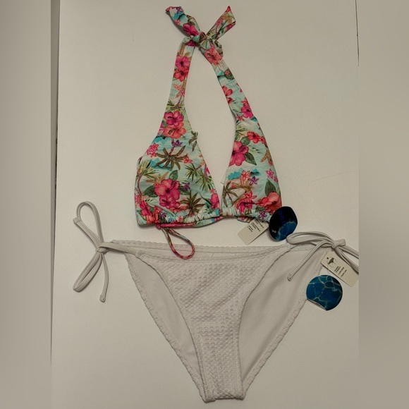 Decree Other - Decree Tropical Floral Bikini Top & White Bikini Bottom women’s  Small